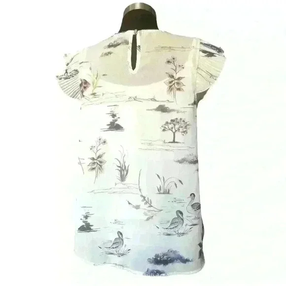 Westmoon Ruffle Sleeve Nature Pattern Blouse - Picture 2 of 11